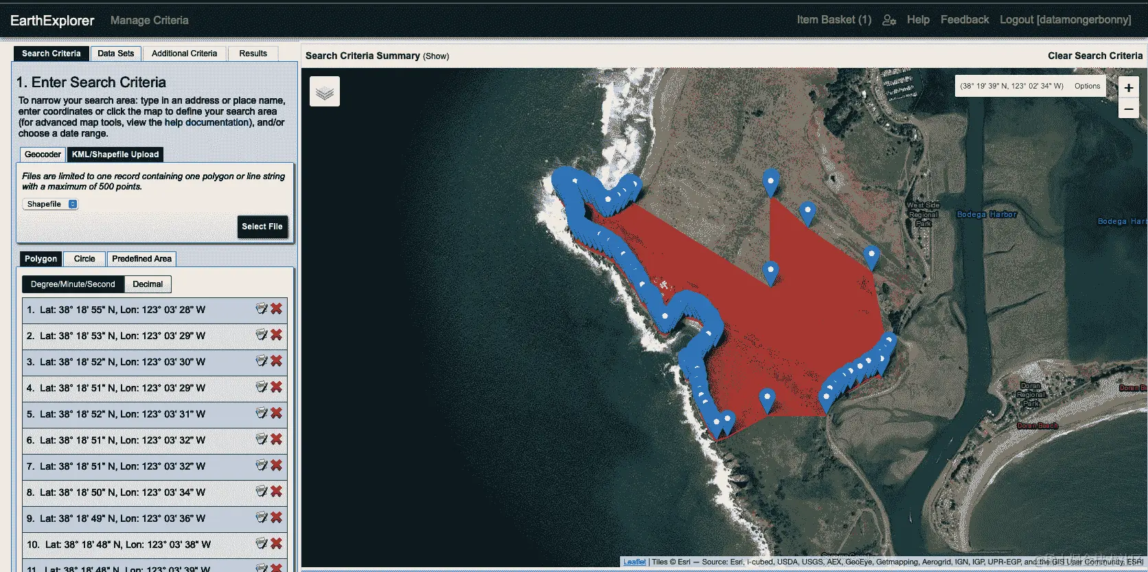 上传 shapefile 到 EarthExplorer