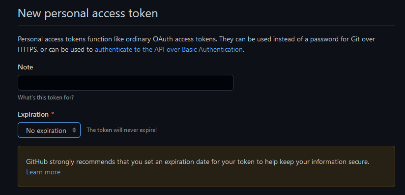 創建新的Personal access tokens