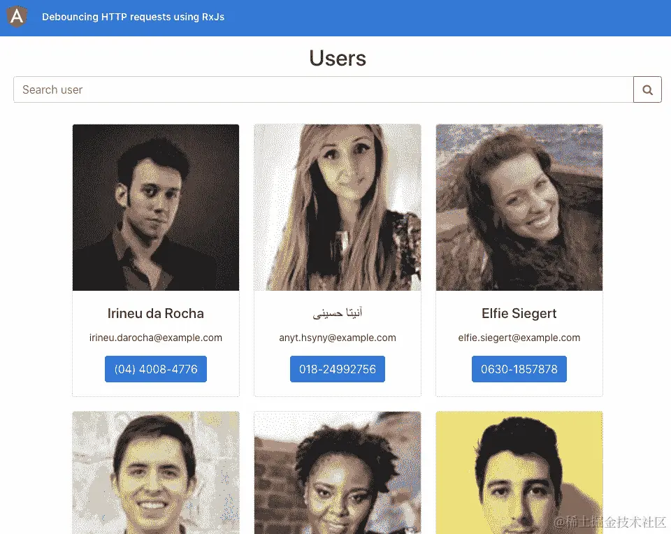 图 5.19 – 使用 debouncetime 操作符的应用程序运行在 http://localhost.4200 上