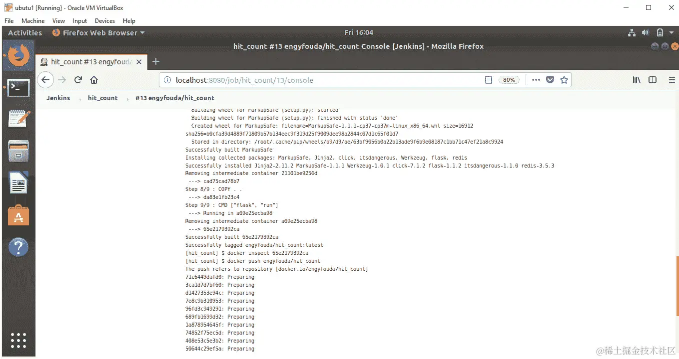 图 8.34：在控制台输出中，验证 Jenkins 是否已构建并推送了图像
