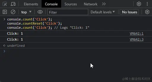 method console countReset