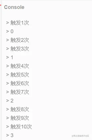 理论上每隔3s输出一次count值，但实际上可能略大于3s，具体可了解下浏览器的宏任务微任务