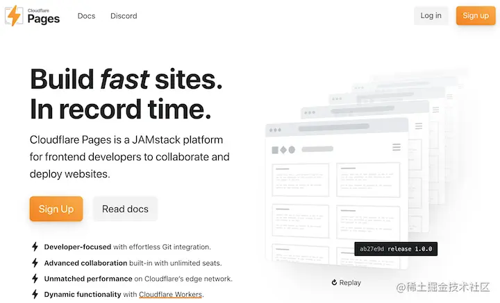 Screenshot of Cloudflare Pages homepage