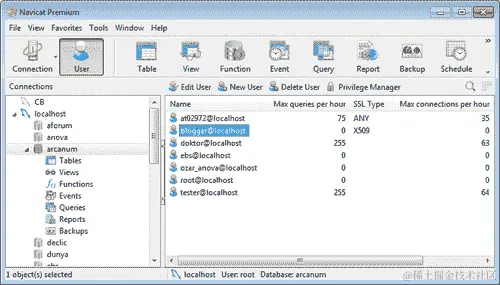 使用 Navicat 进行用户和权限管理