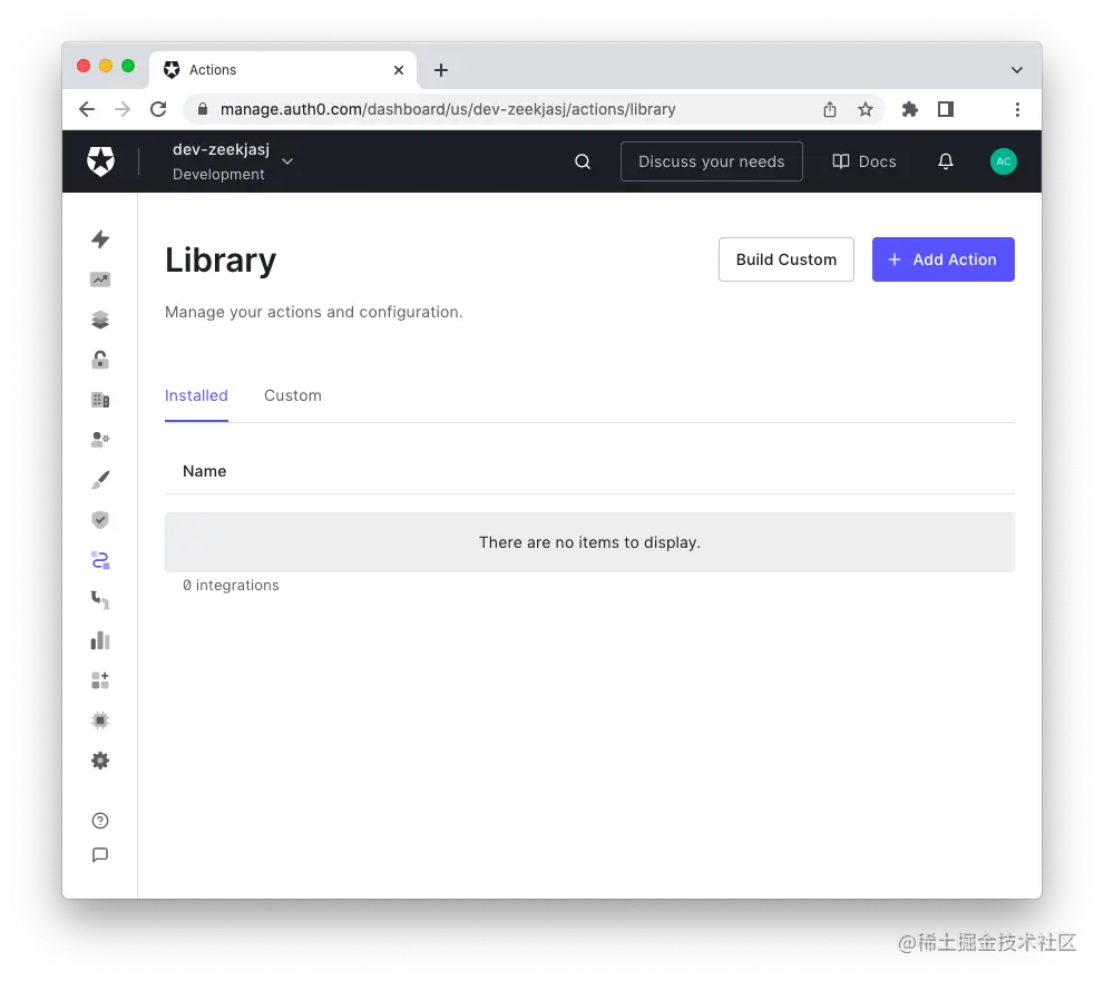 Auth0 Actions Library page