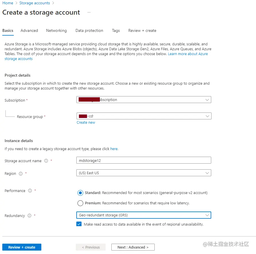 Create a storage account