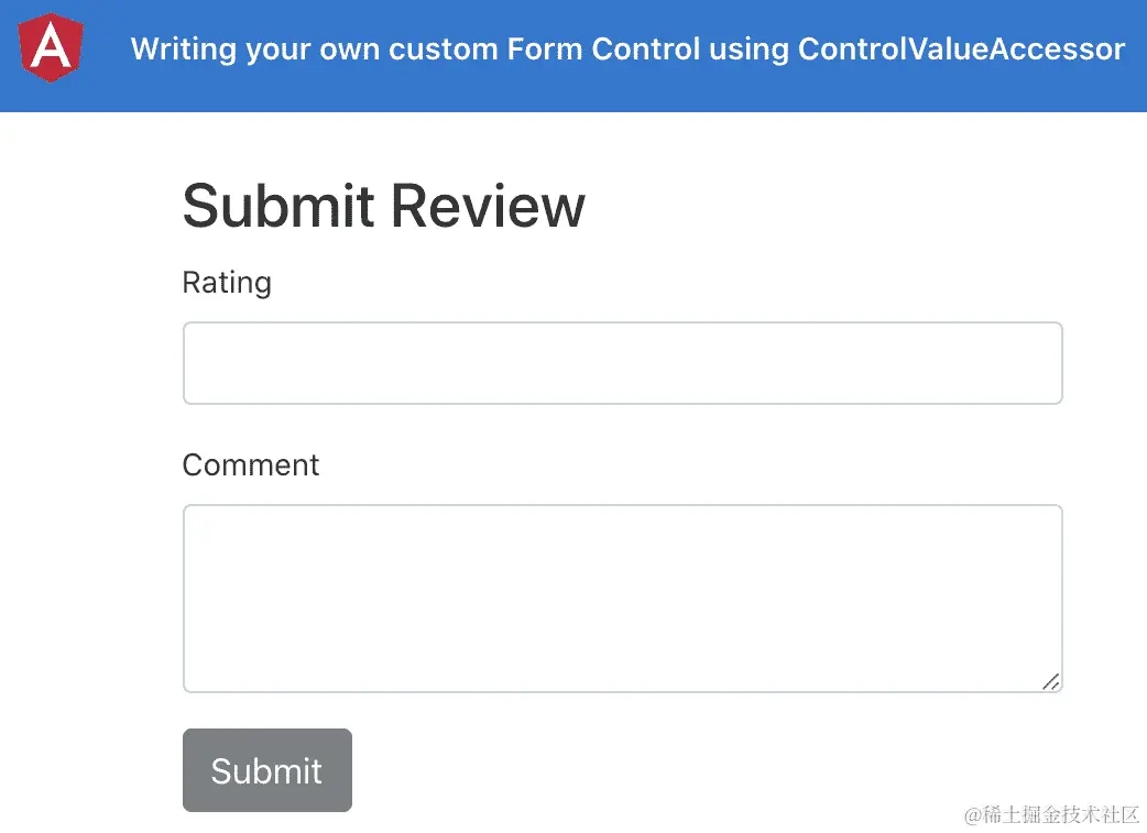图 8.27 - 自定义表单控件应用程序在 http://localhost:4200 上运行