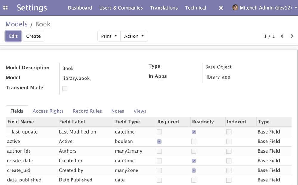 Odoo 12图书模型定义