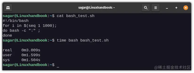 Running benchmark test for bash