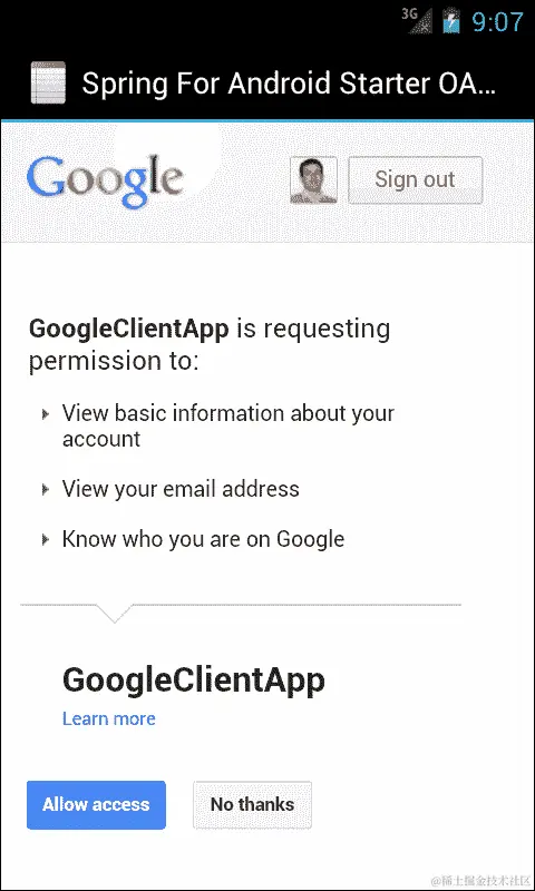 使用 Google 的 OAuth 示例