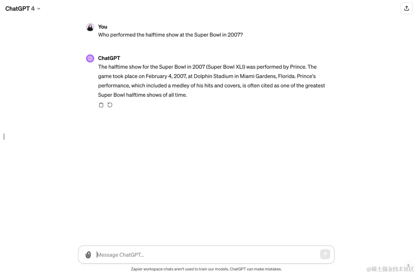 ChatGPT's response to the question who performed the halftime show at the Super Bowl in 2007?