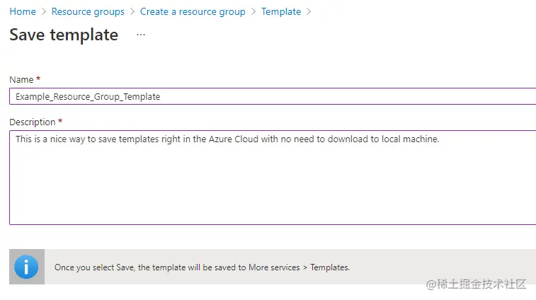 azure save template name description