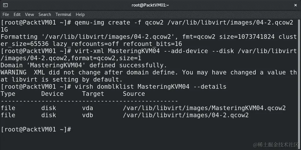 图 7.9 – 向 VM 添加一个薄配置 QEMU 写时复制（qcow2）格式的虚拟磁盘