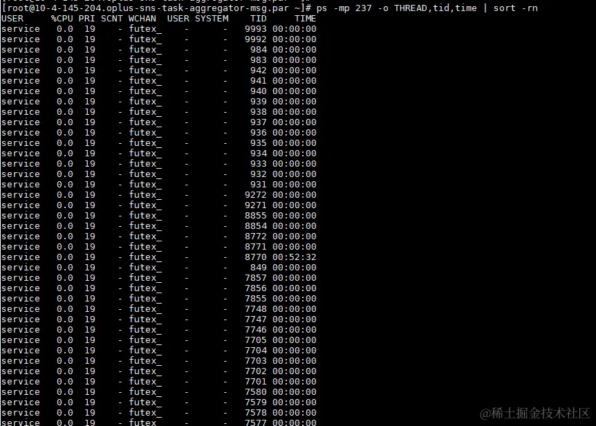 进程中的线程信息
