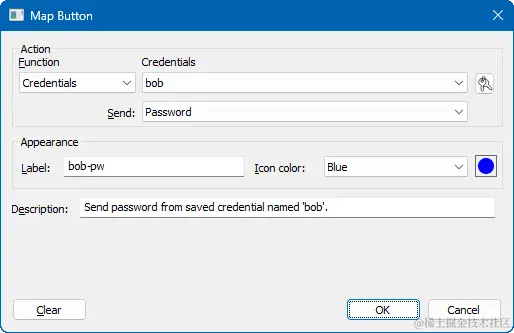 使用映射按钮映射一组已保存凭据的屏幕截图