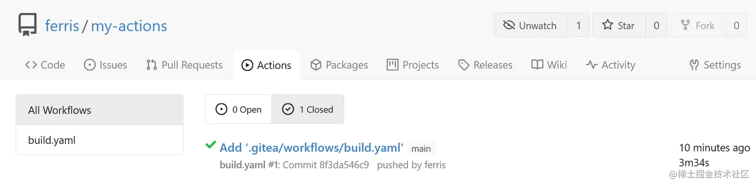 仓库下的 Workflows 列表