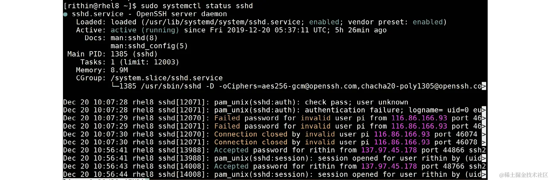 输出表明服务正在运行。
