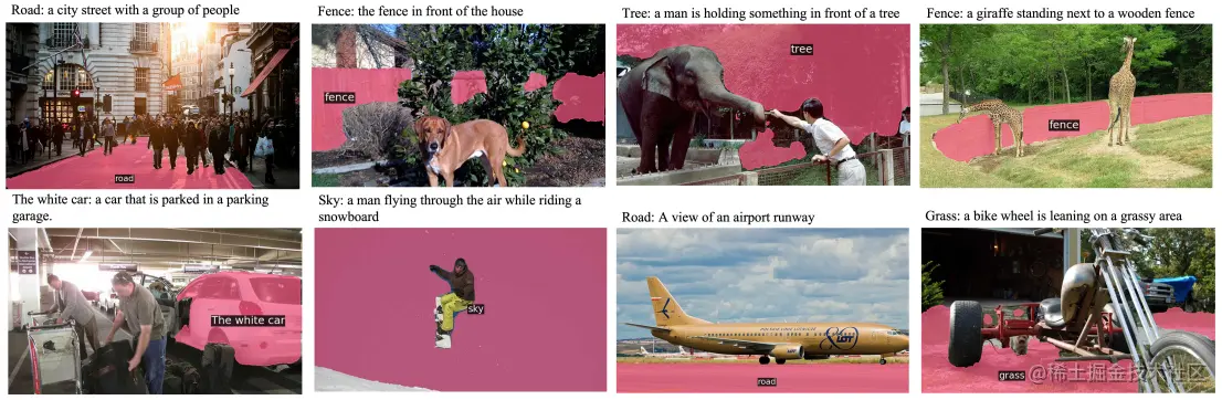 Figure 8. Zero-shot referring image captioning on COCO 2017 val images (pink regions are referred).