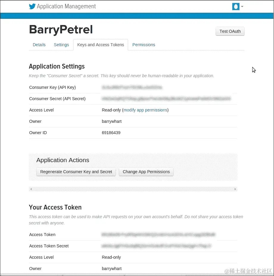 创建 Twitter 应用程序以使用流 API