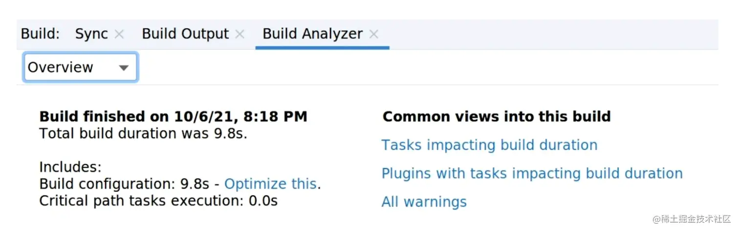 △ 新的 Build Analyzer 工具面板