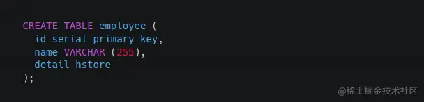 create table with hstore datatype