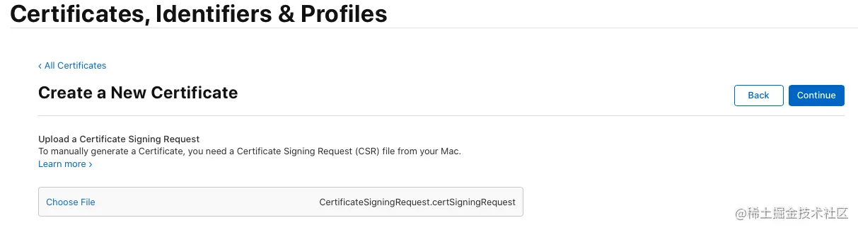 使用“CertificateSigningRequest.certSigningRequest”证书