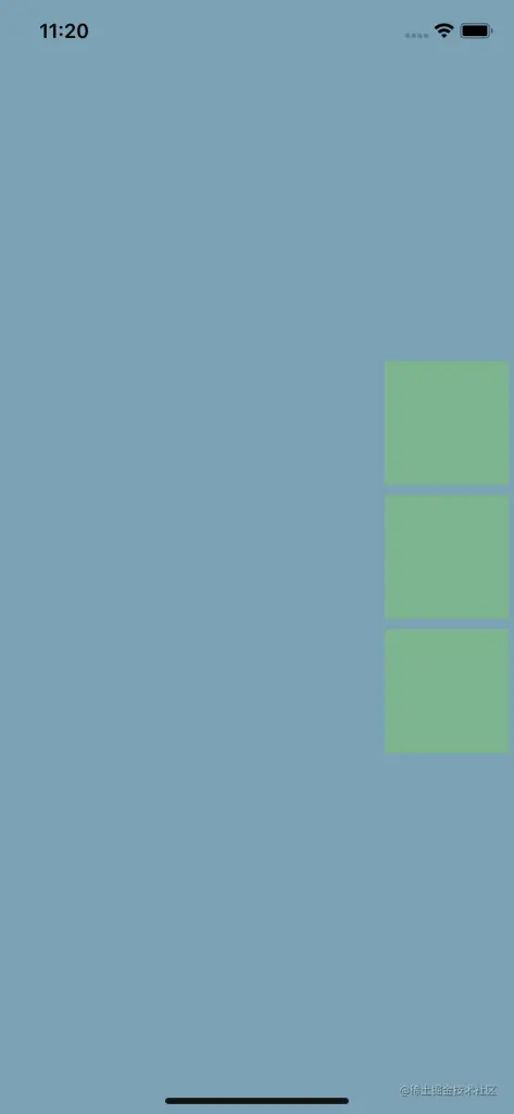 Flex End Property Creating Horizontal Group Of Three Squares On The Right Side Of Mobile Screen