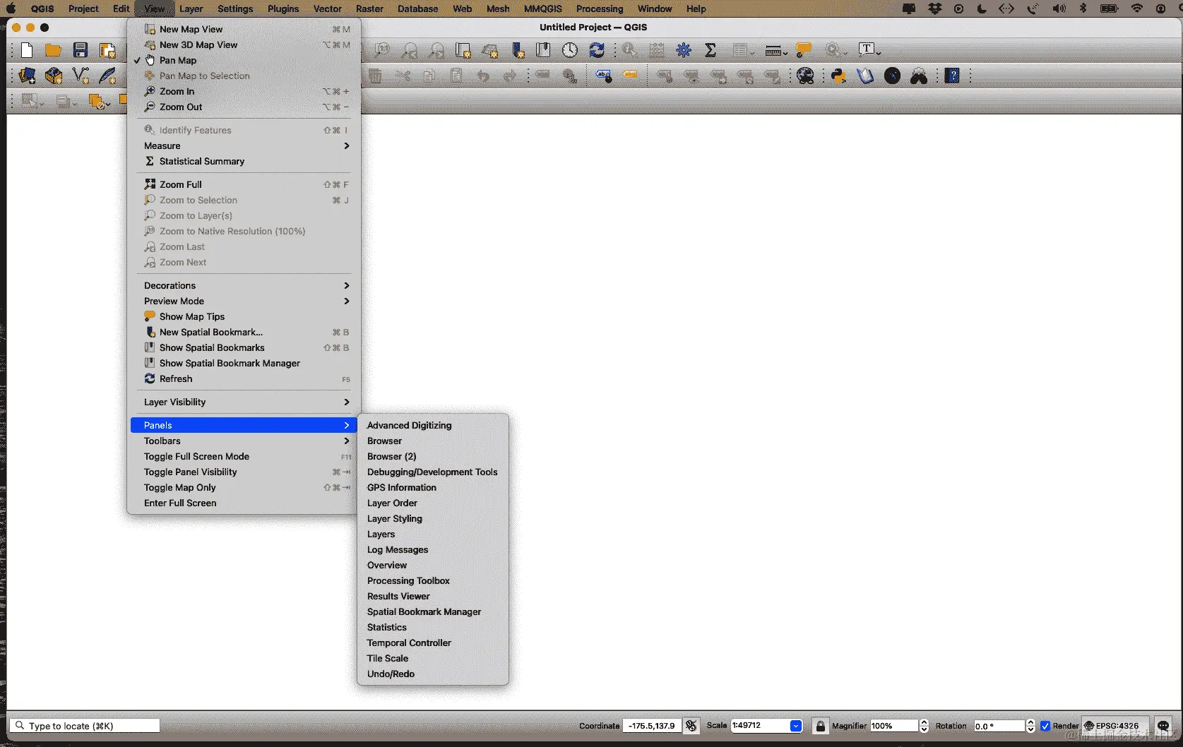 QGIS 中可用的面板类型