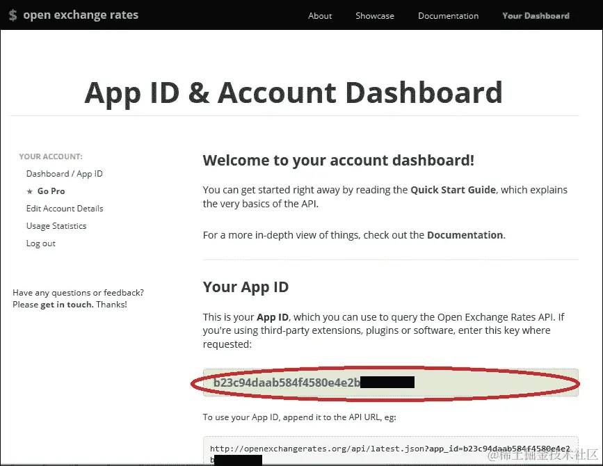 获取 Open Exchange Rates API 的 API 密钥