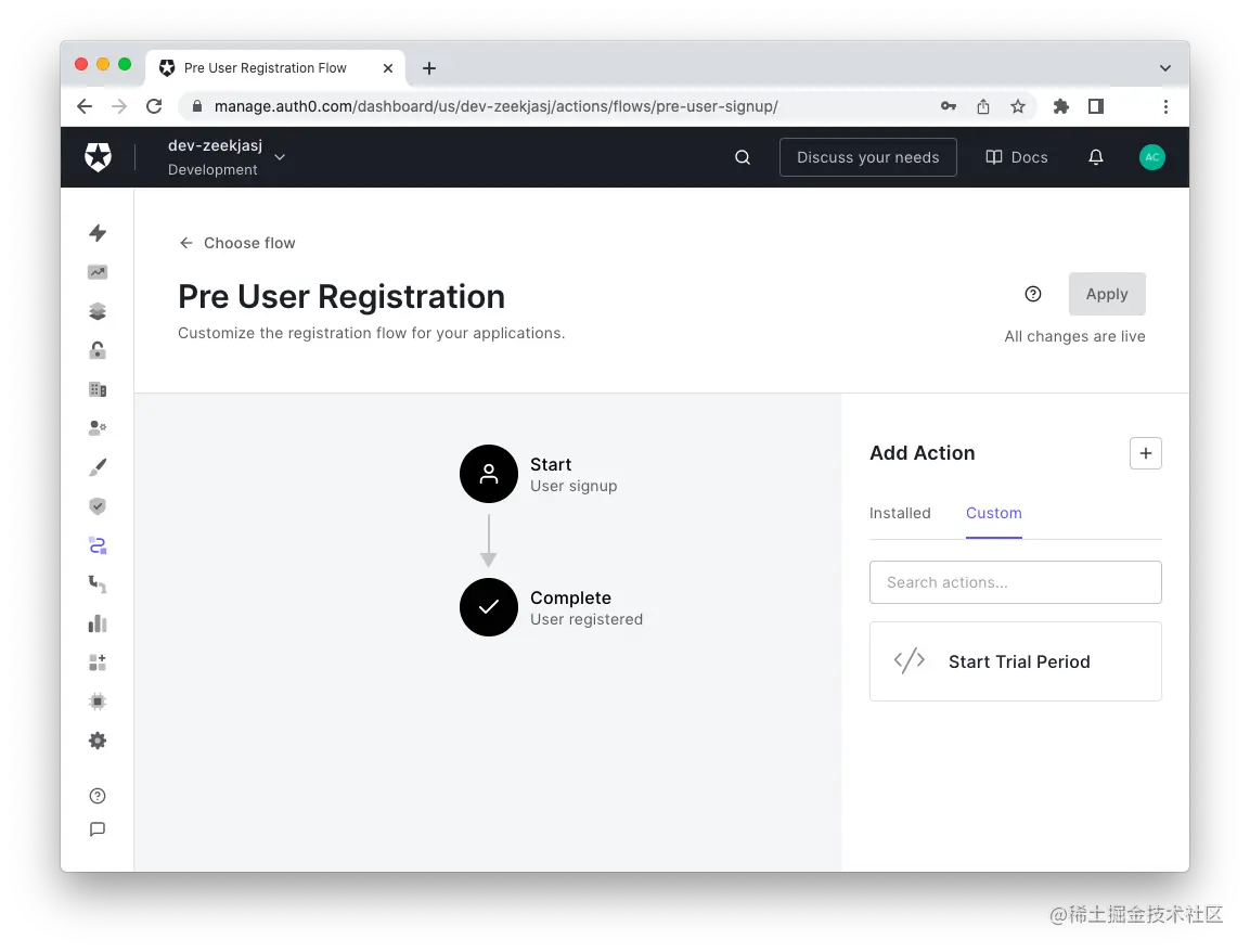 Auth0 Flow editor with custom Action