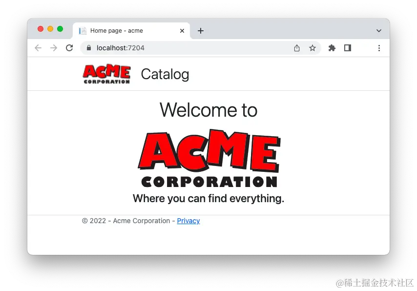 ACME website home page