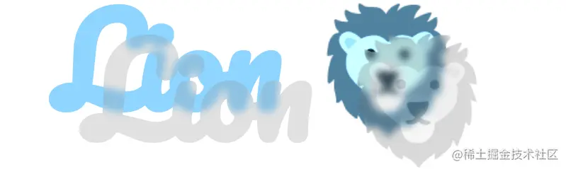 Chrome screenshot. Shows two text and emoji layers partly overlapping. The bottom one is mono (bluish in this case) and blurred at the intersection with the semitransparent grey one on top.