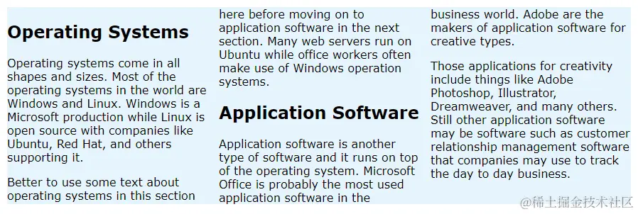 css multi column with background color set