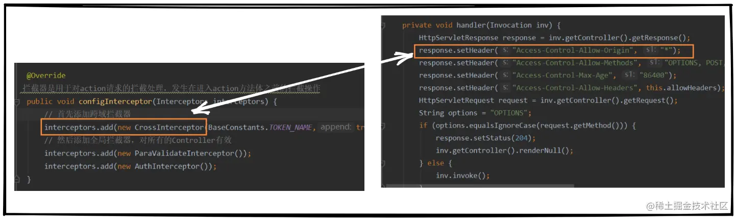 在后端设置跨域拦截器
