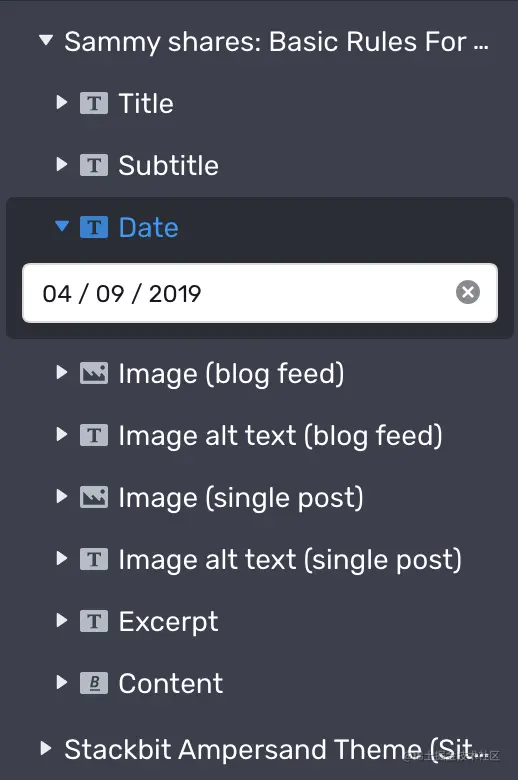 Date for the post in the elements list
