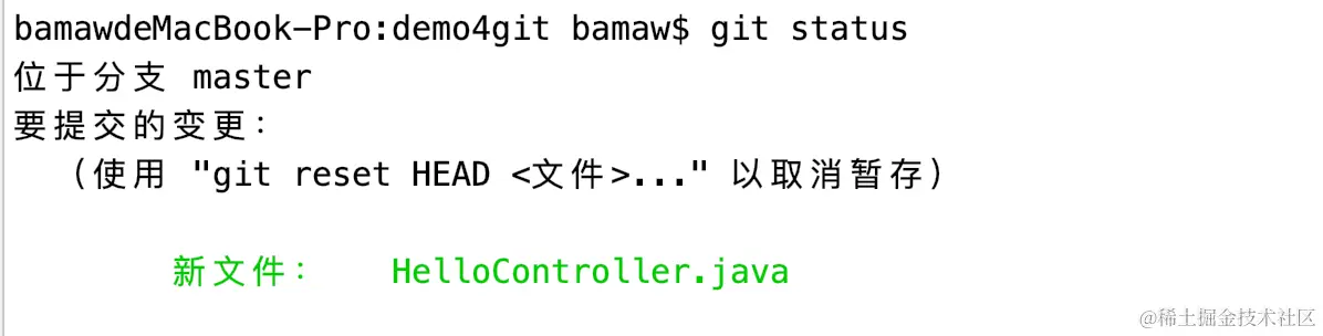 暂存区后，查看状态