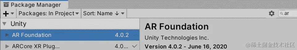 图 22.2 - 安装 AR Foundation