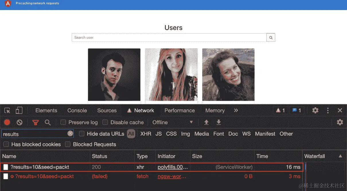 图 13.24 – 使用 service worker 离线工作的网络调用