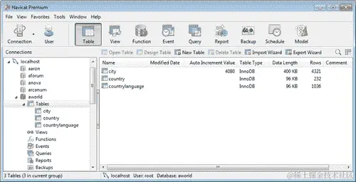 使用 Navicat 管理数据库对象