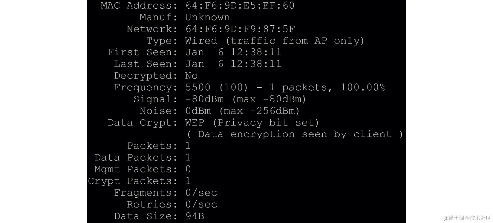 图 3.13 - Kismet 输出，客户端详细信息