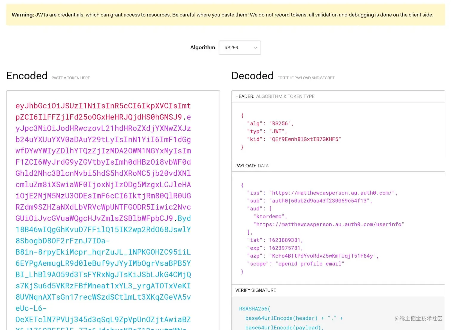 A parsed JWT token