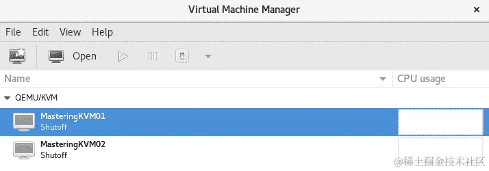图 3.13 - virt-manager GUI - 我们可以看到已注册的虚拟机并开始管理它们