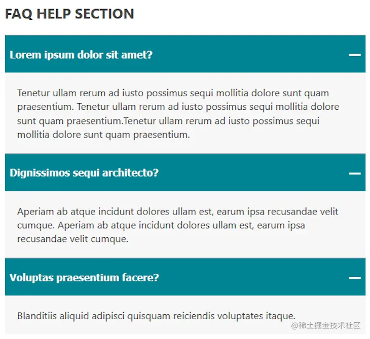 Accordion Menu Opened Showing All Headers And Text