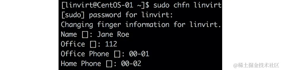 使用 chfn 命令更改 GECOS 字段