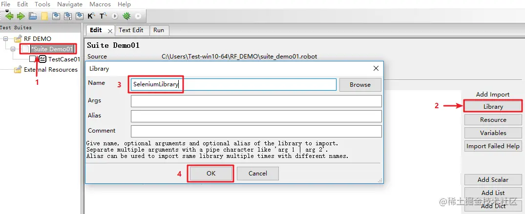 导入 SeleniumLibrary 库