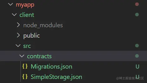 VS Code project window with contracts folder selected