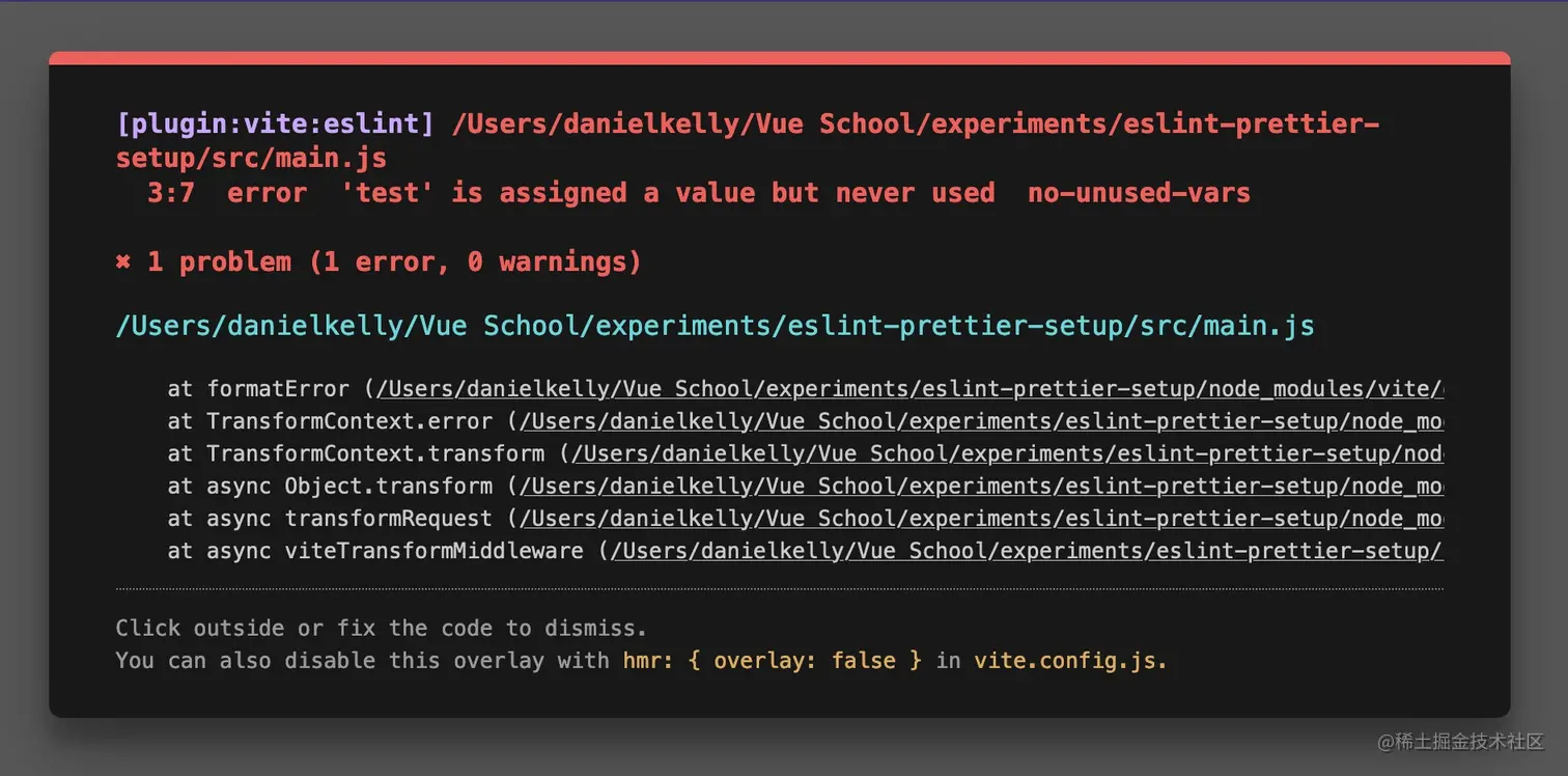 ESLint error overlay in the browser with Vite