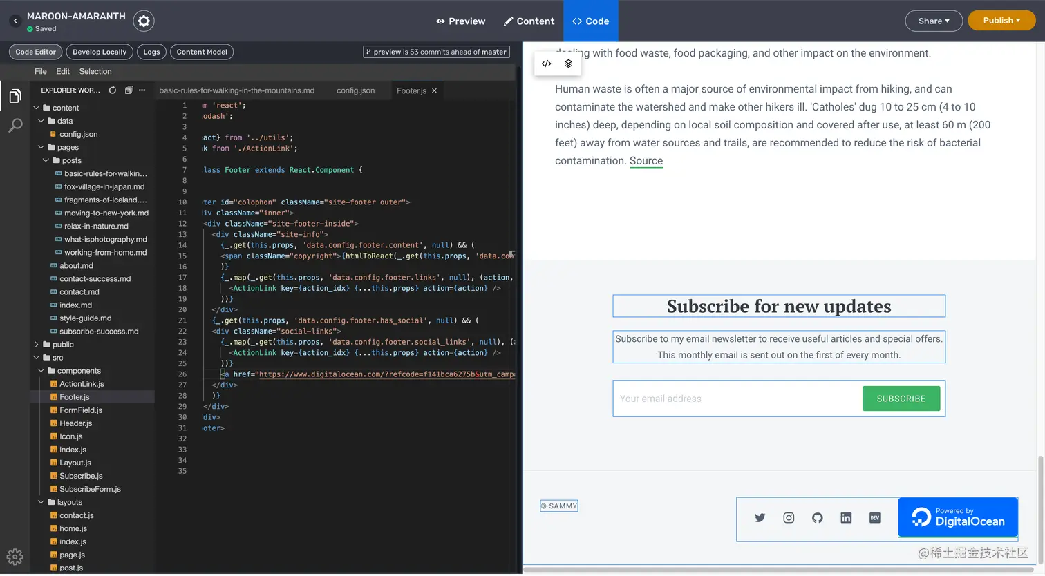 Footer code changed and preview with referral badge