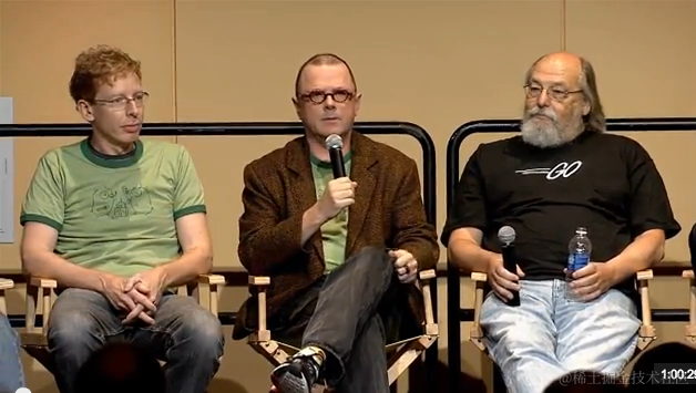 Robert Griesemer、Rob Pike 、Ken Thompson（2012年，Google I/O大会）