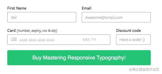 Payment form on Mastering Responsive Typography